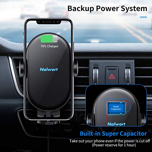 Nalwort Wireless Car Charger Auto Clamping with Air Vent and Dashboard Mount 15W Qi Fast Charge Wireless Car Charger Mount Compatible for iPhone 12/12 Pro Max/11, Samsung S20/S10/S9, Note 20 and More
