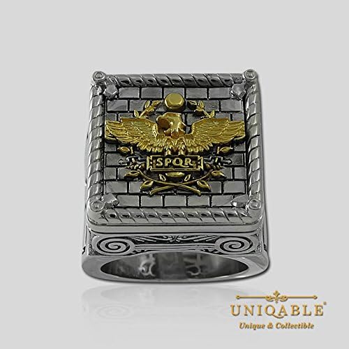 Vista 3 de Anillo de plata de ley 925 chapado en oro de 18 quilates con águila imperial romana histórica KTR007