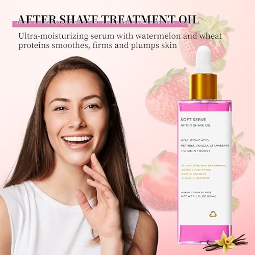 Soft Serve After Shave Oil Strawberry & Vanilla - Shaving Oil For Women & Men, Lightweight Fast Absorption, Prevent Ingrown Hairs, Post Shave Skincare(3 Fl Oz) - Image 5