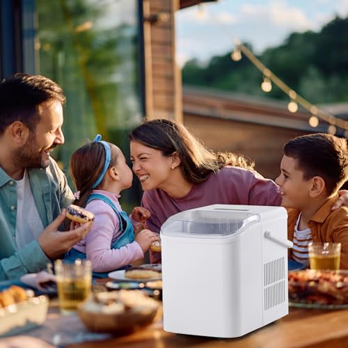 Image of NEWBULIG Ice Makers Countertop with Handle, Portable Ice Machine, 9 Bullet Ice Cubes in 6 Mins, 26lbs in 24Hrs, Auto-Cleaning, with Basket and Scoop, for Home, Kitchen, RV, Camping,White