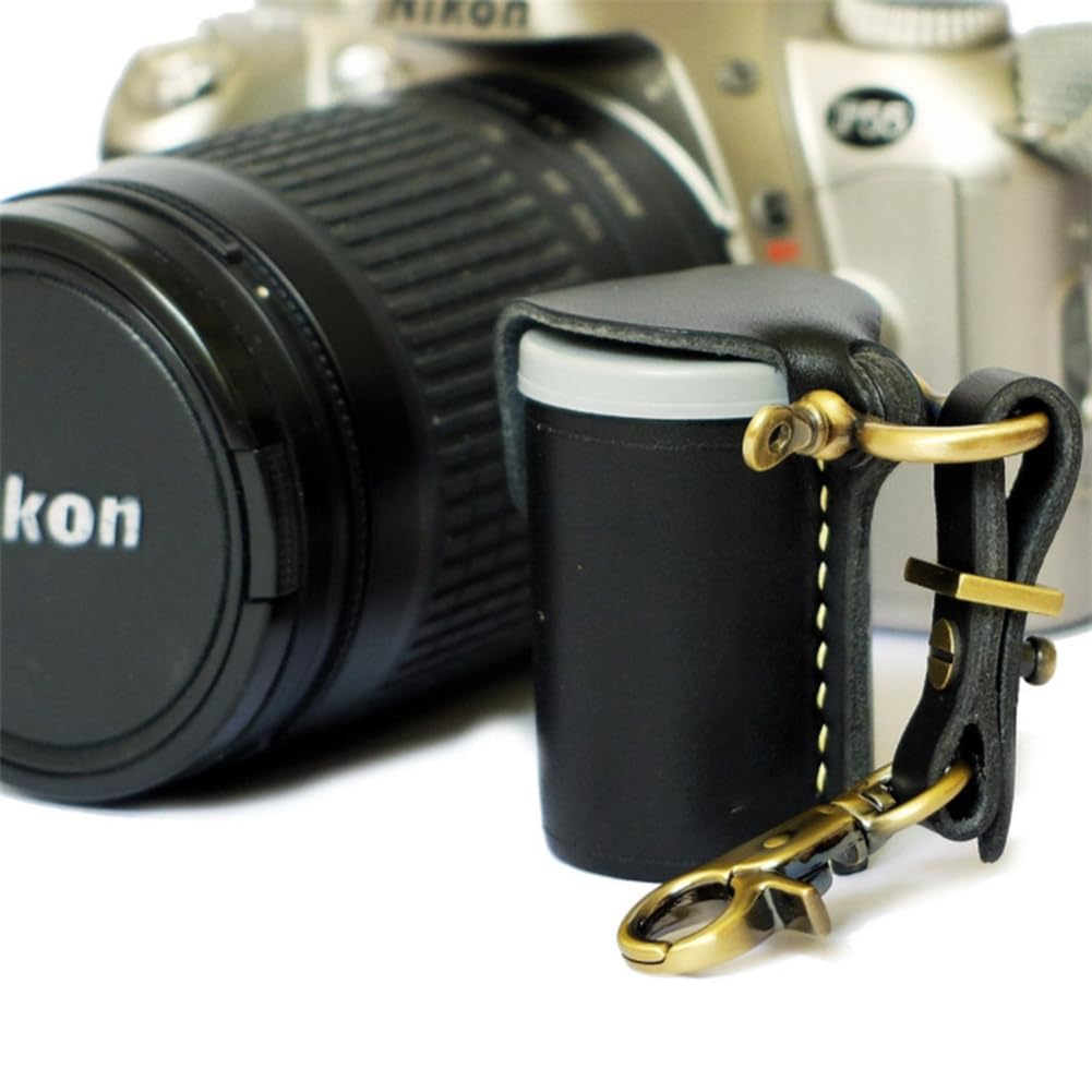 ZVZKC Leather 35mm Film Case Keychain, 35mm Film Holder Film Canisters with Caps for Film Photography & Gifts,H1.96in (Black)