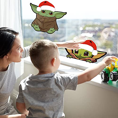 Christmas Baby Yoda Window Cling Decal - 2 Sheets Cute Peeking Baby Yoda Vinyl Sticker Window Accessories For Xmas Car Board Glass Window Laptop Luggage Skateboard Bike Bumper #TOP1