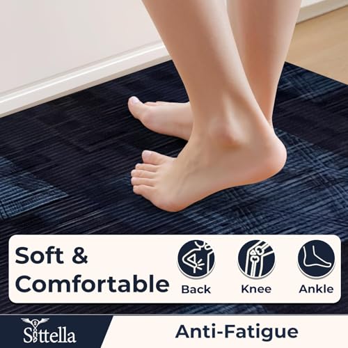 Image of SITTELLA Rubber Kitchen Mats Set of 2, Anti-Skid Kitchen Mats, Water Absorbent Rug, Carpets, Floor Mat for Home and Kitchen (120x40cm & 40x60cm) Blue Checks, Rectangular