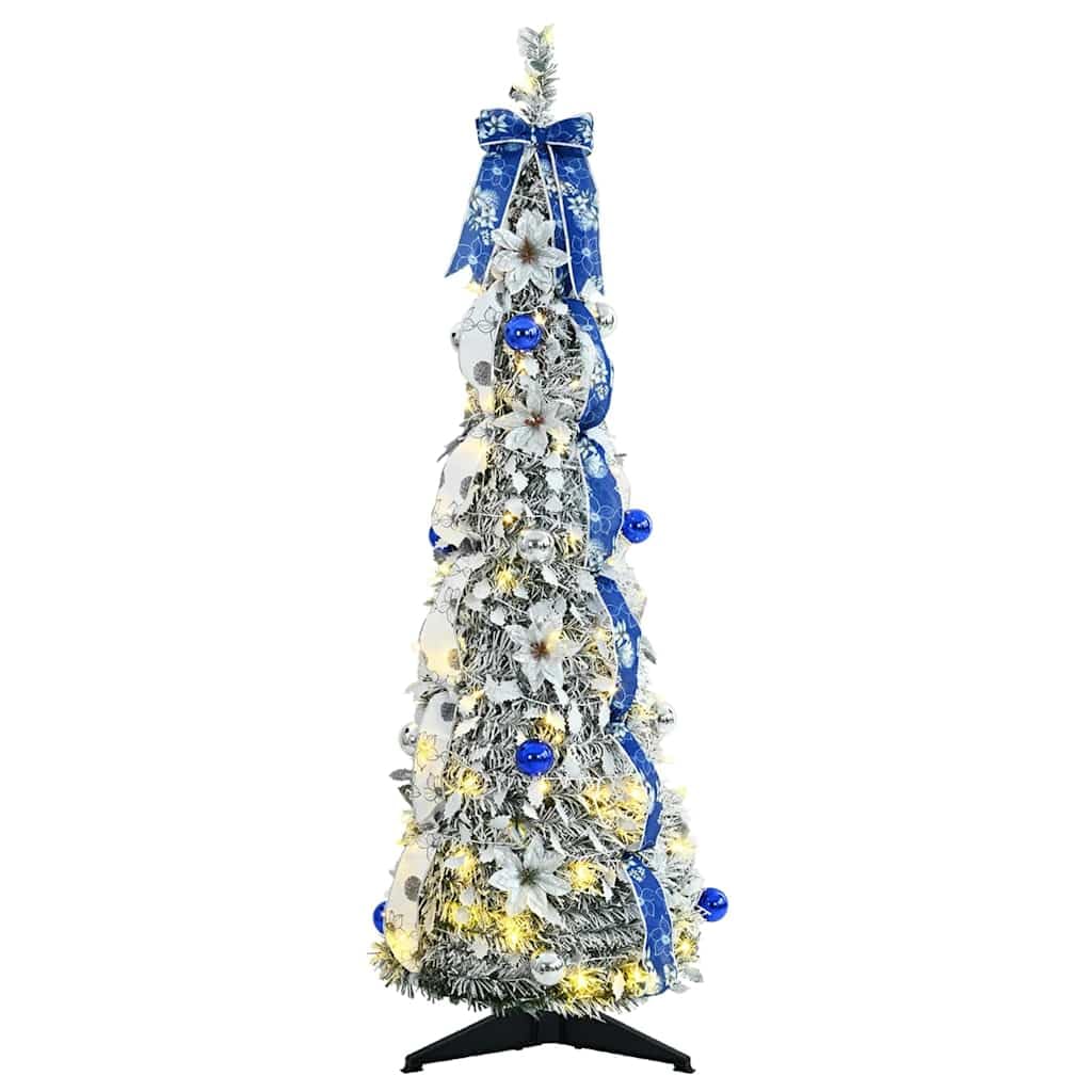Künstlicher Weihnachtsbaum Weiß 120 cm mit 50 LEDs, PVC Nadeln, zusammenklappbar, inkl. Ständer und Lichterkette, ideal für Wohnzimmer, Balkon, Terrasse, Festliche Advent Dekoration
