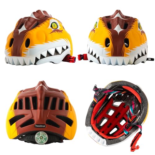 Image of Headzup Mystic Dragon 3D Cycling Helmet with Tail Light | Lightweight & Adjustable Size | Unisex Multi-Sport Helmet for kids Toddlers Boys Girls | For Age 3-10 | For Cycling, Skating (48-52cm)(Yellow)