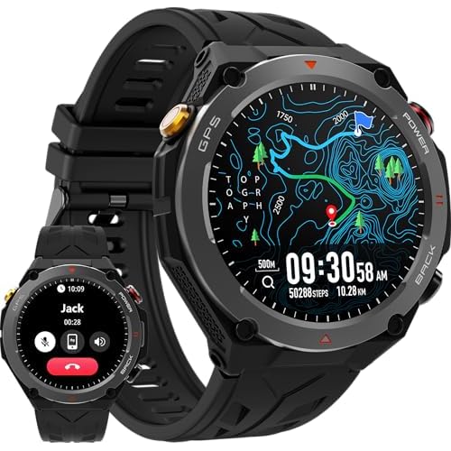 Military Smart Watch with GPS Tracker, Pressure/Altitude/Compass, Rugged Smartwatch with 90 Days Battery, 1ATM Waterproof, Answer/Make Call, 100+ Sport Modes Fitness Tracker for Android iOS