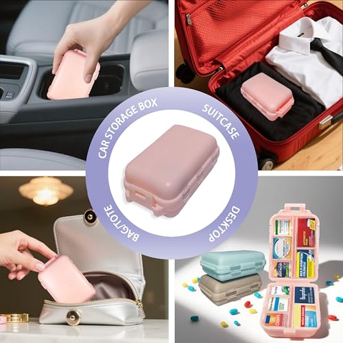 Image of Large Pill Organizer 3 Pack with 146x3 Labels, Pink Blue Purple | Set of 3 large 10-compartment pill cases with 146x3 labels for vitamins, supplements, daily routines, work, and travel