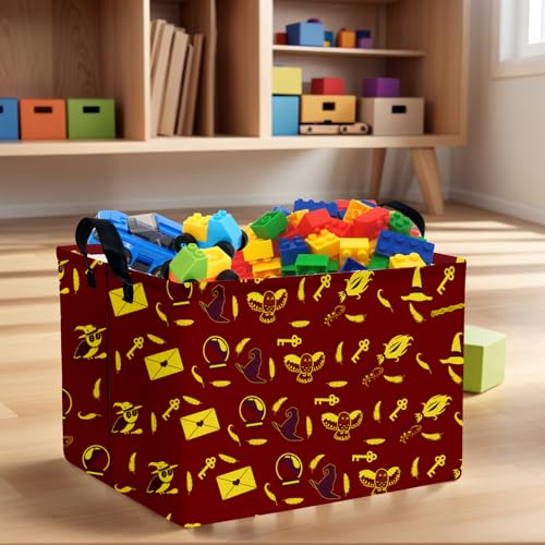 Image of Kid Rectangle Magic Decor Basket Nursery Baby Gift Basket Feather Hat Book Broomstick Toy Storage Bin (Retro Brown)