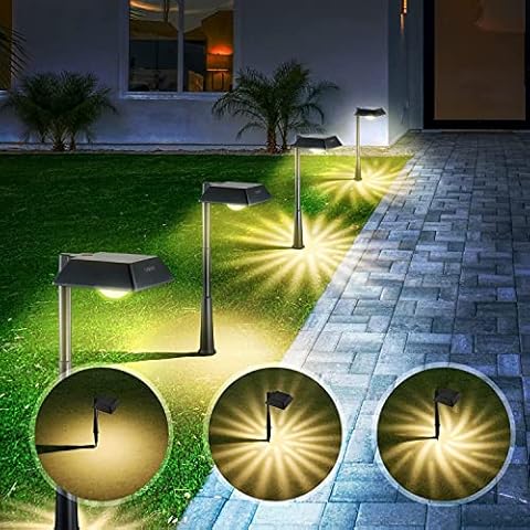 Linkind Warmweiß Solar Gartenleuchte für Außen, Solar Wegelampen mit 2 Helligkeit & 3 Lichteffekt, IP65 Wetterfest Solarlampe Höhenverstellbar Cover
