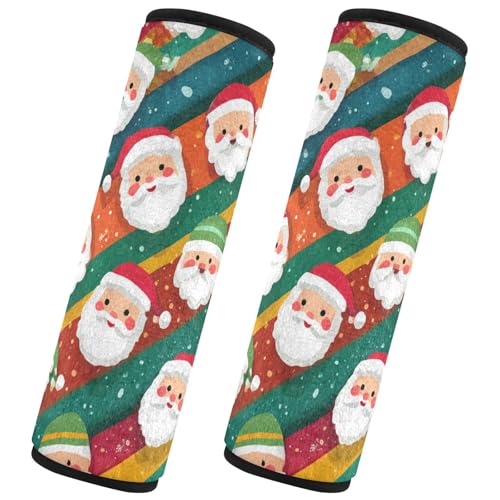 Image of 2 Pack Seatbelt Covers Seat Belt Cover Pad for Adults Boys Girls Car Seat Strap Covers Pads Cushion Universal Shoulder Strap Pad Protector for Backpack 6.5 Inch Colorful Striped Santa Claus