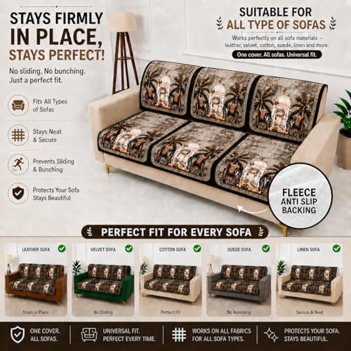 Image of Homerz Premium 'Luxe Series' Sofa Cover | Holland Velvet Fabric | Smooth Finish | Anti-Slip Fleece Backing Couch Protector (Maharaja, 3 Seater, Seat Cover with Backrest)