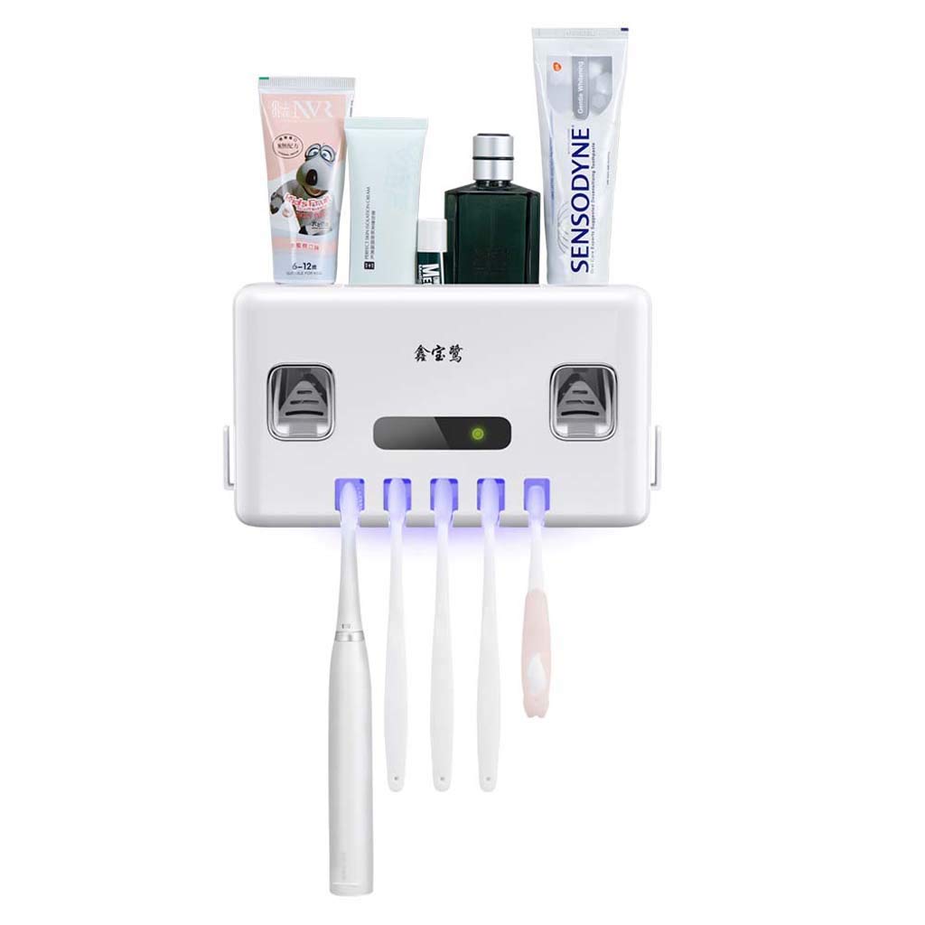 TJH Esterilizador de Cepillo de Dientes eléctrico Inteligente, Secador de esterilización con Cepillo de Dientes UV,Juego de Vasos de Cepillado para Bastidor montado en la Pared -Cuide la Salud bucal