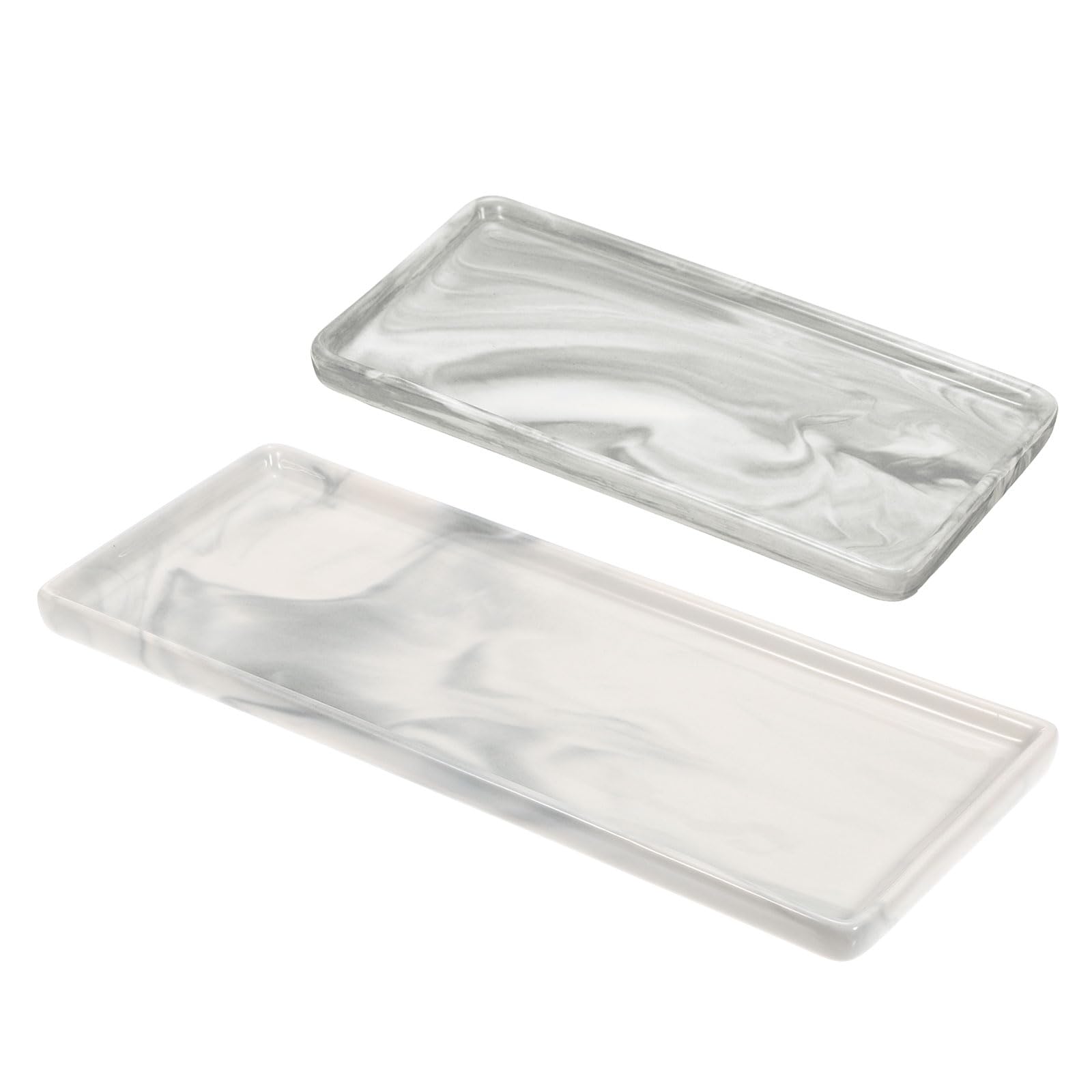 uxcell Lot de 2 plateaux en marbre pour salle de bain - 2 tailles - Petit plateau rectangulaire en céramique pour comptoir, salle de bain, savon, évier de cuisine - Plateau à bijoux - Gris