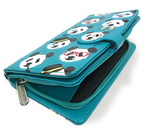Shag Wear Panda Repeat Large Animal Wallet for Women and Teen Girls Vegan Faux Leather 7" Teal3