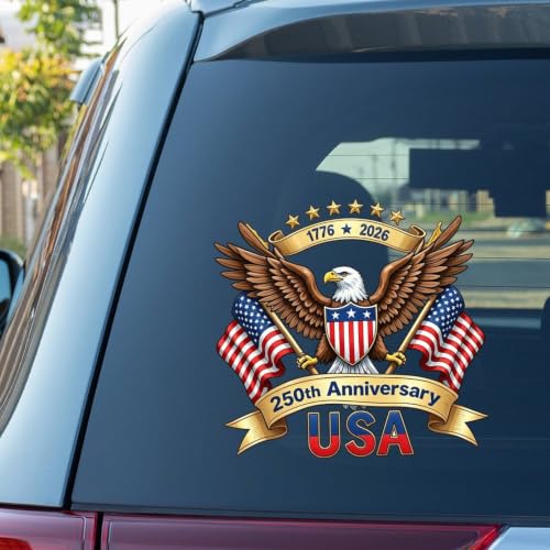 Image of 2pcs 250th Anniversary USA Car Sticker 1776-2026 Patriotic Eagle | 4th of July Independence Day Vinyl Decal for Car Bumper Truck Laptop Window 10 inch