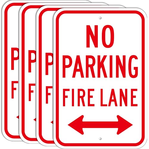 4 Pack Large No Parking, Fire Lane Sign, 18 x 12 Inches Reflective Rust Free Aluminum, UV Protected, Weather Resistant, Waterproof, Easy to Mount, Indoor or Outdoor Use