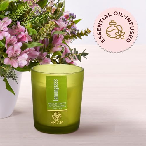 Image of EKAM Lemongrass Votive Soy Wax Scented Candle, 40 Grams, 10 Hours Burn Time| Long Lasting Premium Candles | Ideal for Home Decor | Gifting & Aromatherapy