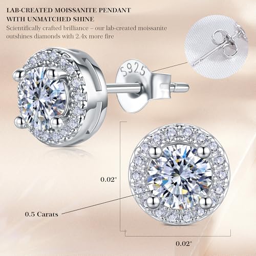 0.5CT Round Moissanite Earrings for Women D Color VVS1 S925 Silver Ideal Gift for Wife Mom on Anniversary Mother's Day Birthday Expressing Maternal Love and Friendship3