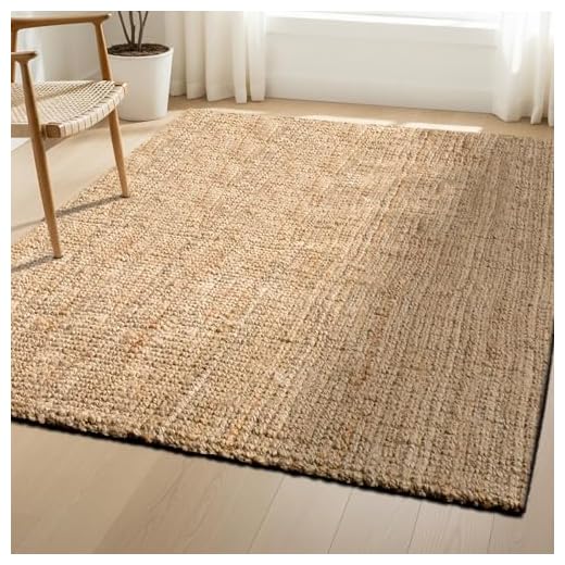 Delara Hand Woven 100% Jute Area Rug, Bohemian, Rustic, Farmhouse Style Rug, Easy Clean Tightly Woven Natural Fiber Jute Rug, Non-Slip, Ideal for High Traffic Areas in Bedroom, Living Room, Office