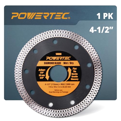Image of POWERTEC 4-1 /2 Inch Diamond Saw Blades for Angle Grinder - 1 Pack, Super Thin Turbo Mesh Rim Blades for Cutting Porcelain, Granite & Ceramic Tiles, 4.5 inch Diamond Blades (14000)