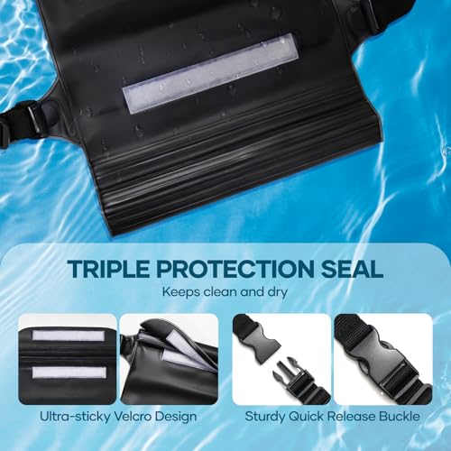 Image of Waterproof Bag for Beach, Waterproof Pouch for Phone Passport Purse, Fanny Packs for Women, Floating Dry Bags for Cruise Ship Travel Water Park Surfing Boating Fishing Black 2 Pack