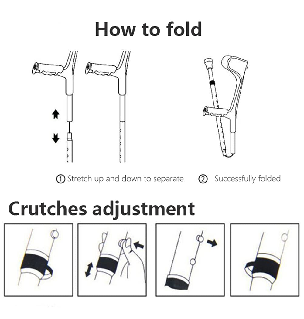 Muletas de antebrazo ajustables con puño abierto, muletas de codo plegables portátiles para adultos, hombres, mujeres, bastones de aleación de aluminio, rodamiento de 220 libras, azul/rosa/n