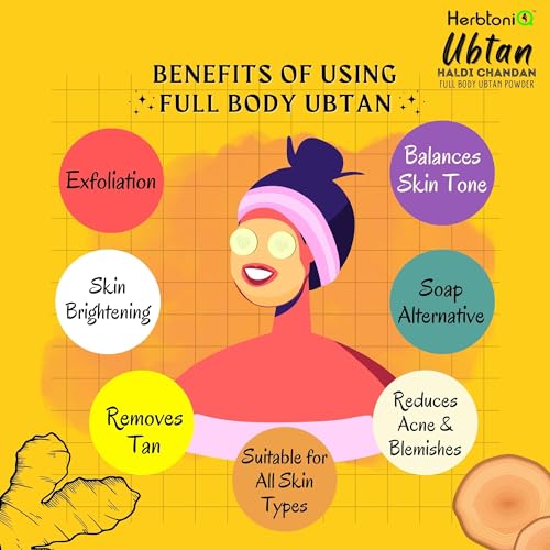 Image of HerbtoniQ Ubtan for Face & Body Pack | Haldi Ceremony Full Body Ubtan Powder for Deep Cleansing, Tan Removal, and Glowing Skin | Soap Alternative | Unisex | (500g Jar, 9 Herbs)