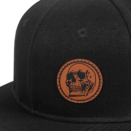 Image of Flat Brim Hats for Men - Gothic Style Skull Hat Leather Pattern - Hip-Hop Snapback Hat Skeleton Hats for Men
