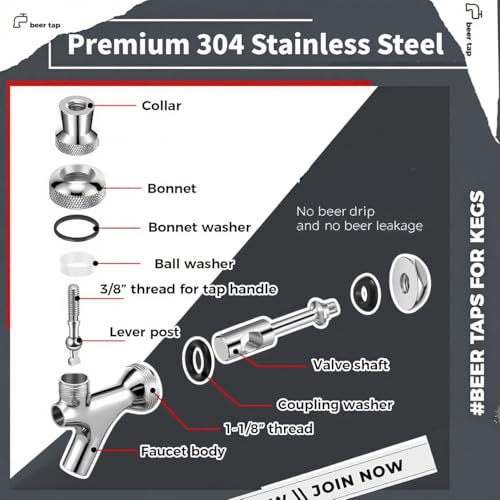 image for WELLBOM Standard Beer Faucet 304 Stainless Steel Core Beer Tap Faucet 