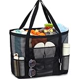 GYEUKHAM Mesh Beach Bag - Large Beach Tote Bag with Multiple Pockets for Family Beach Bag for Toys & Vacation Essentials,Black