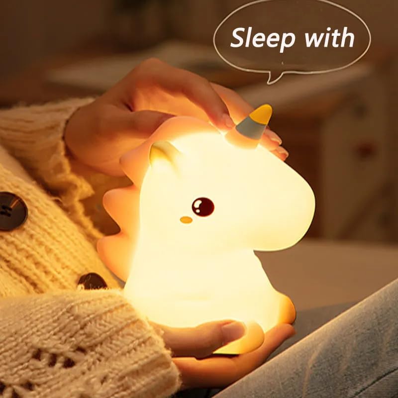 Image of Kiditos Silicone Sitting Unicorn Night Lamp Rechargeable Cute Lamp with 7 Colors Mode Night Lights for Bedroom Nursery and Study Desk Decorative (Unicorn)