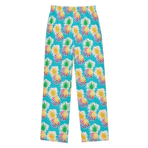 Pineapple Mermaid Scale Print Boys Long Pants Soft Trousers Elastic Waist Kids Lounge Bottoms with Pockets S-XL