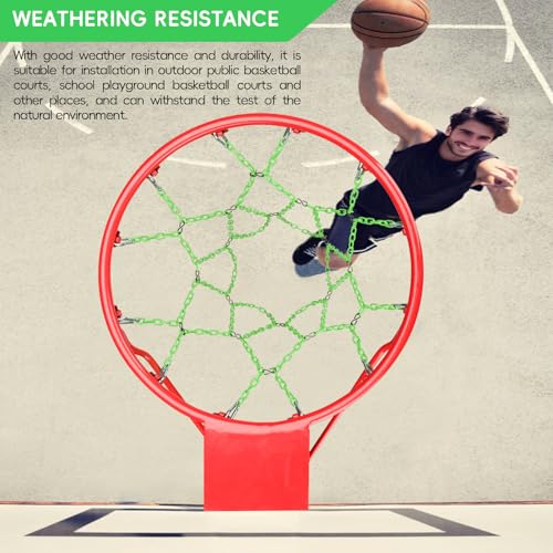 Chain Basketball Net Heavy Duty Replacement,Carbon Steel Basketball net, Anti-Rust Use Indoor Outdoor Standard 12 Loops Basketball Hoop,Green