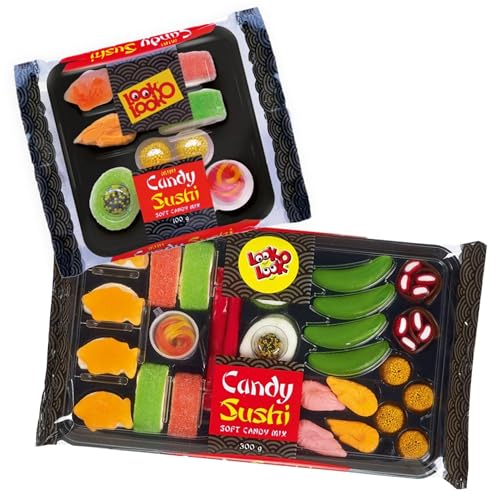 Look-O-Look Candy Sushi & Mini Sushi – Fruchtgummi-Set aus Schaumzucker & Süßwaren in Maki- und Nigiri-Optik – Originelles Geschenk für Partys, Geburtstage, Naschkatzen und asiatische Themenabende