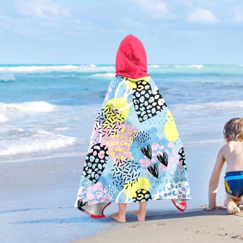 Image of Heart-shaped Print Girls Beach Towel with Hoodie for Kids Toddlers Age 4-8, Pink Blue Bath Towels Shower Wrap for Girls, Hooded Poncho Beach Blanket for Pool Swimming Wearable Bath Towel for Child