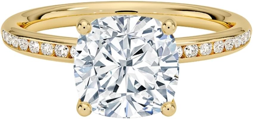 1-5 CT IGI Certified Cushion Cut Lab Grown Diamond Engagement Ring, Tabitha Channel Set Ring, 10K/14K/18K Solid Gold, 925 Sterling Silver, E Color VS1, Bridal Wedding Gift for Her