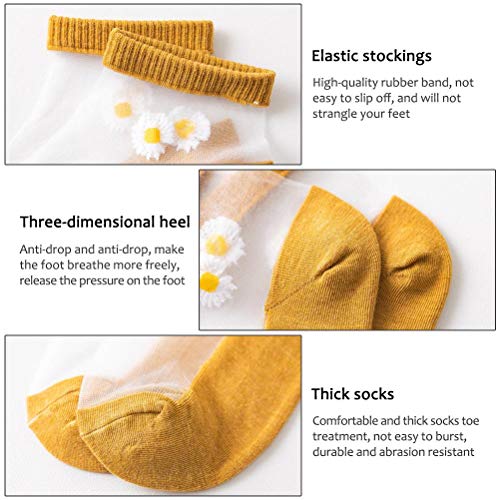 Image of Enfudid 10 Pairs Women Socks Summer Glass Stockings Daisy Translucent Tulle Socks Pearl Mesh Patchwork Socks
