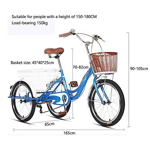 Triciclo para adultos y mayores, 20 pulgadas, 3 ruedas, bicicleta de paseo con canasto para compras, capacidad máxima de carga 150 kg (330 lb) miniatura 2