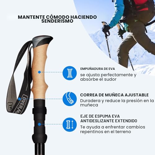 Miniatura 3 de Overmont Bastones Trekking Bastones Senderismo Plegables De Carbono Ultraligeros Ajustables 105-125cm 1 Par Bastones Marcha Nórdica Para Senderismo Alpinismo Trail Viaje