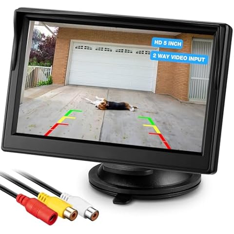 Backup Camera Monitor Only - 5 Inch HD Image Back up Camera Screen for Cars Trucks SUVs Vans RVs Trailers Campers, Dashboard/Windshield Installation, 12V/24V, Camera Not Included (5 Inch) Cover