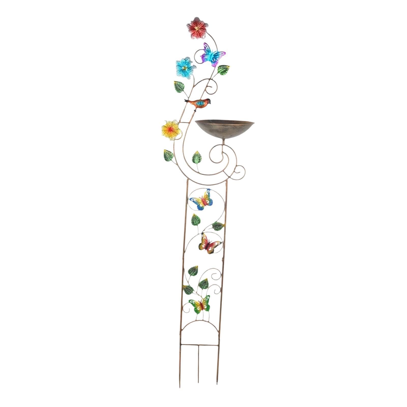 KESOTO Abbeveratoio per Uccelli con Struttura Vegetale, Accessorio Decorativo da Esterno, in Metallo, Farfalla