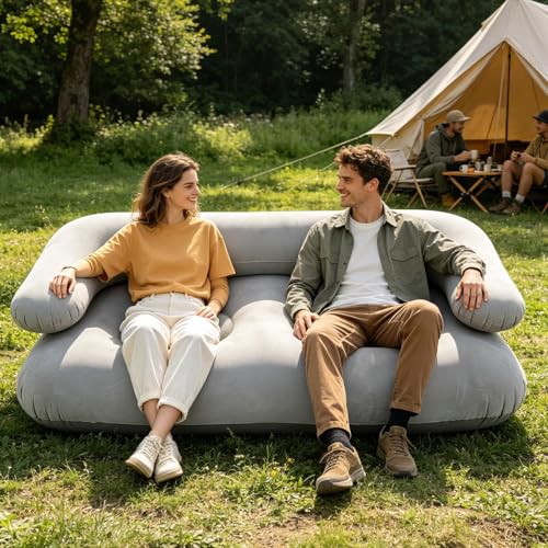 Sofá hinchable para camping impermeable de 2 plazas con cómodo reposabrazos para jardín 3