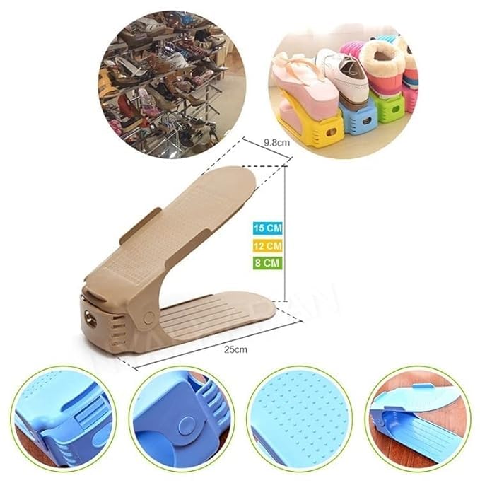 KAVISHA Plastic Shoe Slots Organizer Space Saver Double Deck Shoe Rack Adjustable Shoe Slots for Closet Organization (Pack of 10) (Multicolor) (10) 1