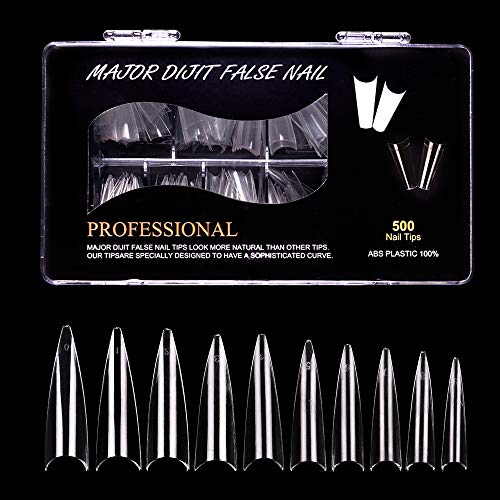 500Pcs Long Ballerina French Fake Nails Tips Long Stiletto False Nails Painted Party Designed Nail Art (clear)