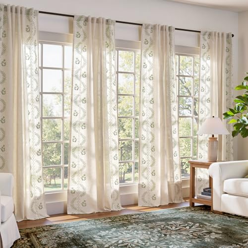 Image of jinchan Floral Linen Curtains 108 Inch Farmhouse Back Tab 2 Panels