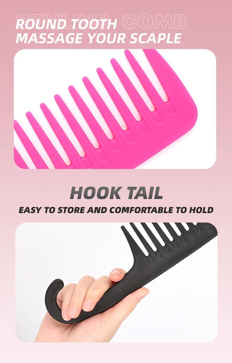 Pink Planet Wide Tooth Shampoo Comb | Hair Detangling Scalp Massage | Anti Static Hair Comb for Wet & Dry Hair Care | Gentle Durable Grooming Comb for Curly Thick Straight Wavy Hair Women Men 3