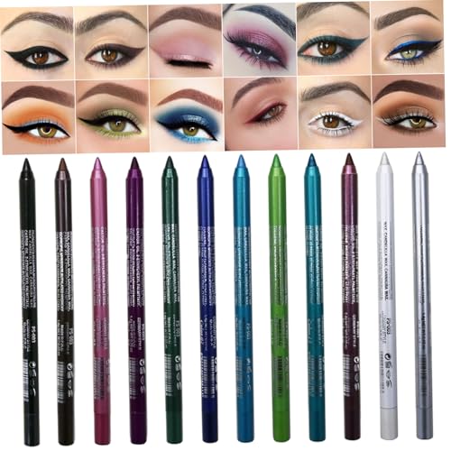Lápiz delineador de ojos resistente al agua, paquete de 12, delineadores de gel de colores con acabados metálicos y brillantes, a prueba de manchas para looks de precisión.