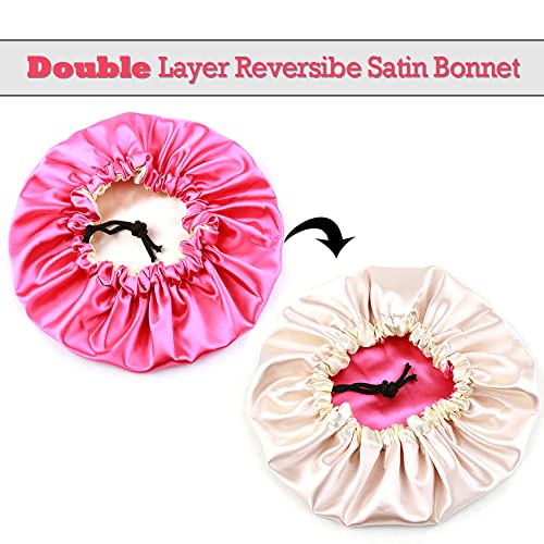 Image of Extra Large Adjustable Double Layer Satin Hair Bonnets with Drawstring for Women Night Sleeping Long Silky Satin