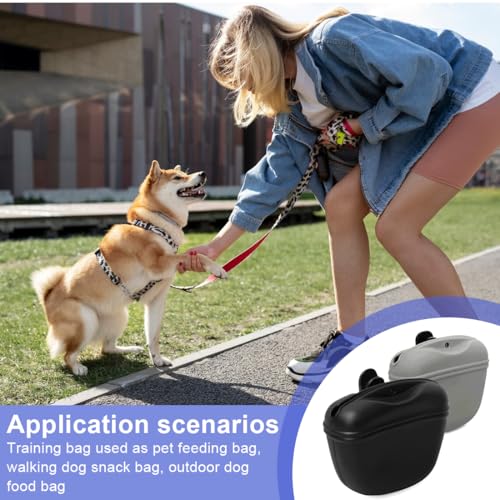EIHI 2 Stück Leckerlitasche für Hunde, Futterbeutel Hundetraining, Hunde Futterbeutel für Hundetraining mit Clip Magnetverschluss in Silikon für Außenbereich,Schwarz und grau
