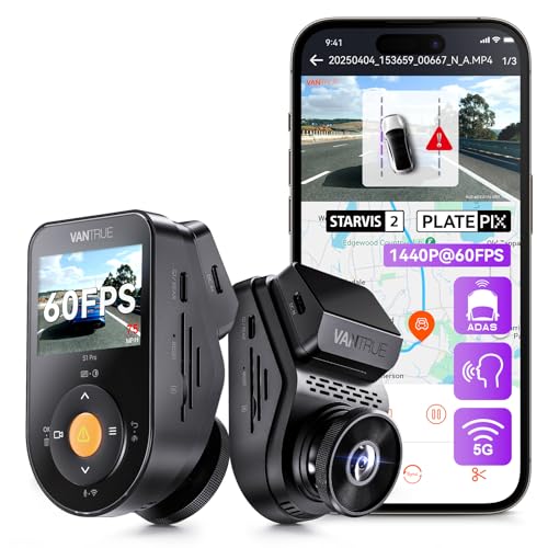 VANTRUE S1 Pro 1CH 2.5K 60FPS Versteckte Dashcam 5GHz WiFi ADAS, STARVIS 2 Platepix Nachtsicht, Dashcam Auto Vorne Sprachsteuerung Dash Cam, GPS, 15 Sekunde Voraufnahme Puffer Parkmodus, Max